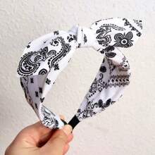 1pc Vintage Paisley Pattern Polyester Retro Bowknot Wide Headband, European And American Style, Suitable For Spring & Summer, Women,Hairband,Hair Hoop