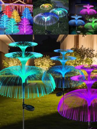 1 pièce Lumières de jardin solaires Nouvelle version améliorée Lumières solaires extérieures étanches Lumières de fleur solaire à double méduse et étoile changeant de 7 couleurs pour décoration de jardin extérieur de Noël Cadeaux pour femmes