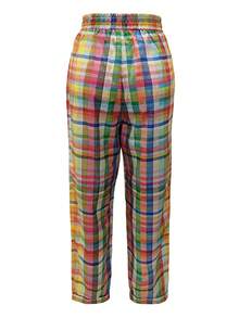 Jisfaneya Plus Size Non-Fitted Printed Elastic Waist Drawstring Plaid Pattern Straight-Leg Woven Fabric Multi-Color Pants Vacation Casual Travel Spring/Summer Straight-Leg Pants - Multicolor - View 4