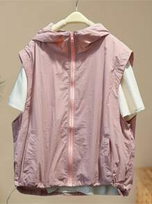 Chaleco cortavientos ligero de verano con capucha, sin mangas, de moda y casual para mujer