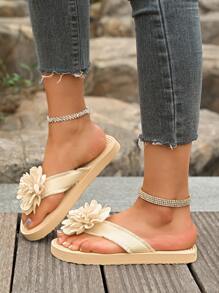 Women's Fashionable Linen Rope Slippers, Soft Bottom Outdoor Indoor Casual Beach Flip Flops, Summer New - Beige - View 4