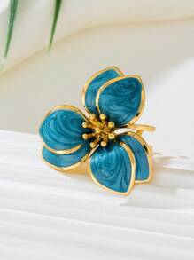 1pc Sweet Floral Oil Drop Design Lady's Ring, Suitable For Dating, Engagement Gift - Blue - View 2