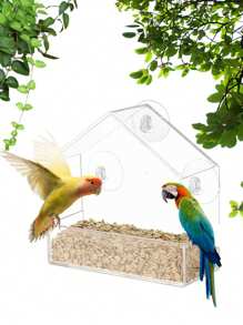 1pc Acrylic Outdoor Birdfeeder With Suction Cups, Wall Mounted No Drilling Required - Multicolor - View 4