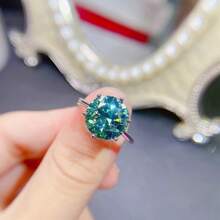 优雅的 0.5/1/2/3/5 克拉绿色莫桑石戒指，925 纯银，经典六爪，免费 GRA 证书，单枚戒指，适合订婚、周年纪念、生日礼物，附赠礼品盒 - 綠色 - 查看 5