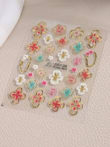 2 Pieces Of Spring And Summer Hot Gold Edged Flower Petal Relief Nail Stickers, Disposable Self-Adhesive Backing Adhesive, Women's DIY Art Decoration Accessories Nail Stickers