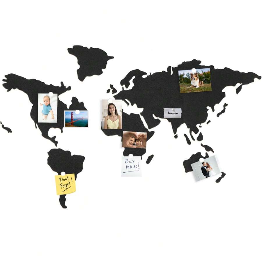RIMEMO Black Cork Board Map Of The World With Push Pins Self Adhesive World Map Pin Board Travel Map Cork Boards For Photos And Messages World Map Wall Art For Home Decor