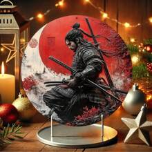 1pc Japanese Samurai Flat Metal Wall Art, 20.32x20.32cm, High Definition Printing, Weather-Resistant, Pre-Drilled For Easy Hanging - Home, Living Room, Bedroom, Garage, Cafe Decor, Vintage Style, Home Theme, Best For Christmas, Random Hole Position