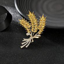 1pc Wheat Ear Shape Golden Metal Brooch, Fashion High-End Rhinestone Scarf Pin/Clips, Discreet Scarf Holder - Corsage - View 11