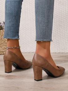 Fall/Winter 2025 Women's Brown Versatile Pointed Toe Chunky Heel Office Shoes,Elegant,Women Pumps