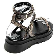 Studded Gladiator Style Thick Sole Adjustable Strap Sandals - Snake - View 4