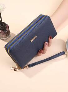 Women's Fashion Double Zipper Long Clutch Wallet Minimalist Embossed Leather Design Large Capacity Double Layer For Women Wallet Mini Wallet Purse Wallet Long Wallet Wristlet Wallet Wallet