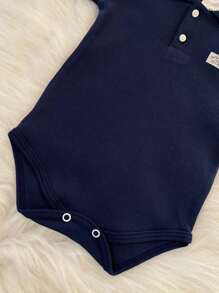 Baby Boy's Polo Neck Bodysuit - Short Sleeve - 藏蓝色 - 查看 3