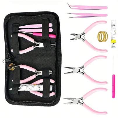 Kit de herramientas avanzado para producción DIY que incluye 8/5/3/2 piezas: 3 tipos diferentes de alicates, 2 pinzas de polvo, un cono de color aleatorio, un anillo abierto y una cinta métrica. Es adecuado para principiantes y expertos, y es indispensable para el hogar.