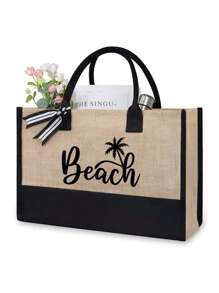 女士沙滩手提包，配有旅行化妆包，印有“沙滩”和棕榈树图案，帆布材质，适合收纳沙滩必备物品，是送给女性、妈妈、老师、朋友、伴娘、学生、返校季的绝佳礼物，容量大，是度假、周末出游、个性化生日礼物、节日、返校季、夏季、假期、沙滩出行的理想之选（含围巾），也是母亲节的最佳礼物。 - 彩色 - 查看 12
