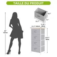 Commode, 4 Tiroirs en Tissu Commode Chambre Meuble de Rangement, Cadre en Métal,pour Chambre à Coucher, Salon,Gris Profond