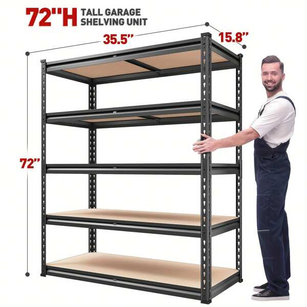 [Heavy Duty | Metal] Heavy Duty 5 Tier Metal Shelving Units | 2000LBS Garage Shelving Storage Shelves 72"H X35.5"W X 15.8"D | Adjustable Metal Shelving Unit For Garage Shelves Utility Rack Shelf For Basement Pantry Closet Shelves, Black, Utility Shelves