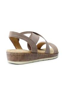 Women Low Wedge Heels Sandals Cross Strappy Slip On Flat Sandals Summer Comfortable Dressy Casual Vacation Walking Shoes - Khaki - View 2