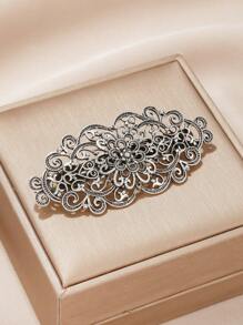 1 件女士复古银色金属合金镂空复古宫廷风格发梳，日常发型配饰礼物，学校用品