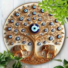 1 Stück 2D flache elegante Boho-Stil Türkisches Böser-Blick-Design, vintage runde Plakette - einzigartiger Metall Wanddekoration für Zuhause, - 20x20cm (7,8x7,8 Zoll) geeignet für Zimmer, Bar, Café und Garage, zufällige Lochposition - Verschiedenfarbig - Übersicht 5