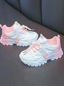 1 双女童休闲可爱拼色 PU 设计运动鞋，简约时尚，柔软舒适，适合小女孩的休闲鞋，适合日常穿着、上学、体育赛事、户外活动 - 粉色 - 查看 7