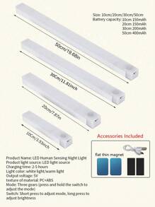 LED 运动传感器灯，自动粘贴，可充电 C 型 LED 夜灯，橱柜、衣柜、楼梯背光，适用于厨房、客厅、酒柜、衣柜传感器照明 - 白色 - 查看 12