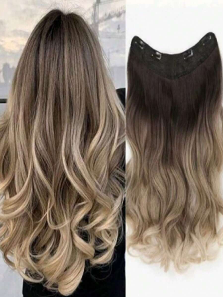 20 Inch Wig Women's Long Hair Integrated V-Shaped Extension, High Temperature Resistant, Fluffy, Invisible, Seamless Patch, Smooth, Large Wave Roll, Gradient Wig Piece