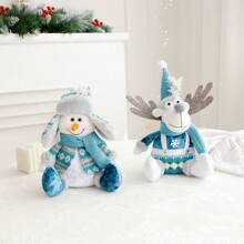 1 件蓝色圣诞节侏儒毛绒装饰 3 件套手工制作的驯鹿雪人圣诞老人侏儒创意圣诞节冬季分层托盘和家居餐桌装饰 - 藍色坐姿 - 查看 9