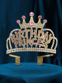 1件欧美风格派对/婚礼/生日皇冠，合金水晶水钻新娘头饰 - 金色 - 查看 12