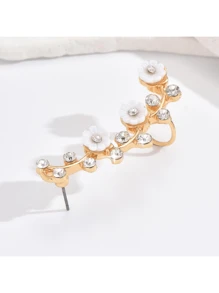 1 件甜美优雅耳环，金属亮片和珍珠树脂花朋克风格耳环，适合度假、派对、办公室佩戴 - 白色 - 查看 2