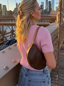 Women Casual Solid Color Short Sleeve Knit Top - Pink - View 2