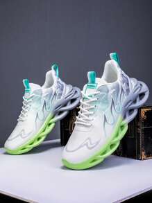 Men's Casual Sports Shoes, Streamlined Gradient Color Outsole With Lightweight Shock Absorption, Breathable White Mesh Sports Shoes, Available In Pink, Green And Blue Colorways, Suitable For Outdoor Activities