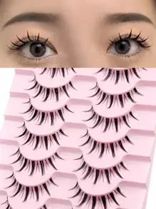 10 pares de pestañas naturales de estilo manga, pestañas postizas de ojos de gato, pestañas cruzadas gruesas de marta, pestañas falsas de anime para extensión de pestañas, herramientas de maquillaje para fiesta y viaje