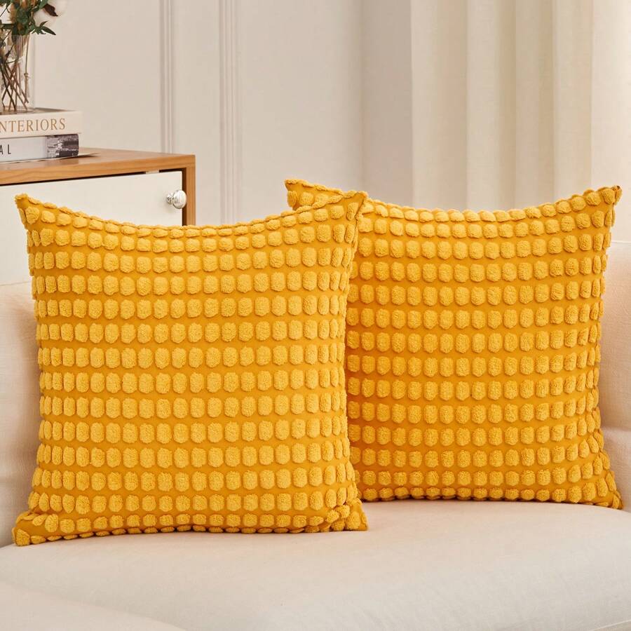 Bohemian Style Extra Large Bead Decorative Pillow Cover, Fashionable Corduroy Soft Solid Color Square Pillow Sham, Suitable For Sofa, Bed, Car (Pillow Insert Not Included), Suitable For Party, Daily Home Use, All Seasons
