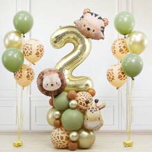 Set di 38 palloncini foil a forma di animali e numeri - palloncini foil a forma di leone, giraffa, tigre, avocado e marrone per decorazioni di feste di compleanno a tema, baby shower, rivelazione del sesso, feste estive e decorazioni primaverili