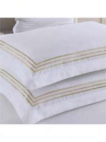 Full/Queen Size 3pc Gold Percale Duvet Cover Set, Adeline Embroidered Comforter Cover With Pillow Shams