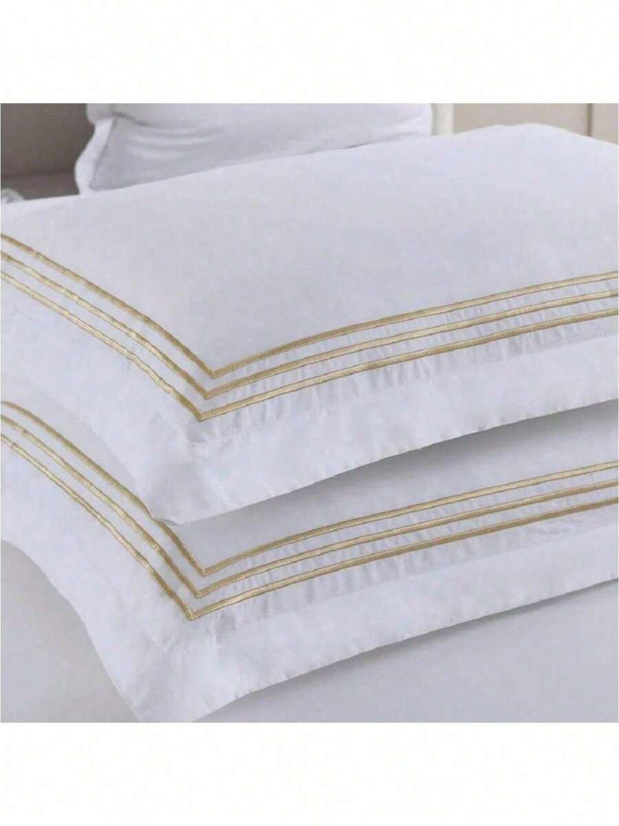 Full/Queen Size 3pc Gold Percale Duvet Cover Set, Adeline Embroidered Comforter Cover With Pillow Shams