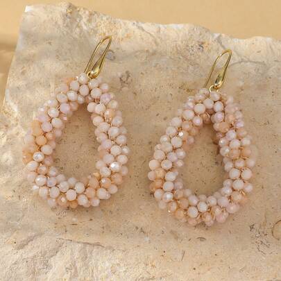 1 Pair Handmade Bohemian Style Simulated Crystal & Seed Beads Earrings, Vintage Elegant Geometric Water Drop Shape Fashion Earrings, Suitable For Holidays, Weddings, Festivals, Friends & Lover Gifts, Women Daily, Vacation, Party Wear (Handmade Seed Bead Color & Position Random)