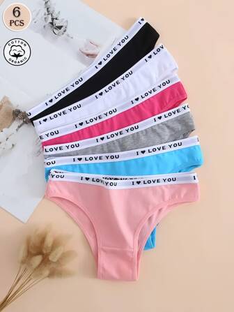 6st Kvinnor/Flickor Brevtryckta Mjuka Andas Trosor, Minimalistiska Underkläder För Studenter