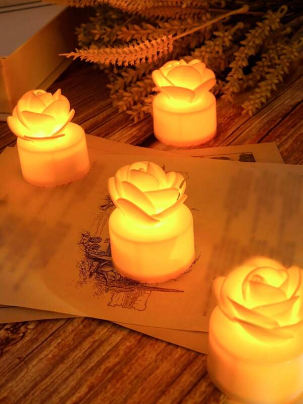 1pc Rose Flower LED Candle Lamp, Plastic Fake Flower Battery Operated Copper Wire Lamp Suitable For Home Wedding Engagement Gift Tabletop Decoration Artificial Flowers Photo Prop Bouquet Accessory Confession Essential