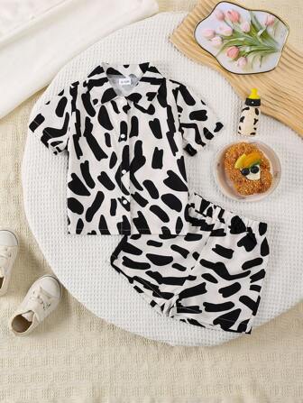 Conjunto de camisa y pantalones cortos con estampado de vaca lindo para bebé niño, para el verano