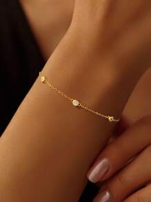 1pc Simple 925 Sterling Silver Small Round Diamond Bracelet Chain Bracelet Fine Jewelry Gift For Women Girlfriend Gift Fine Ladies Jewellery