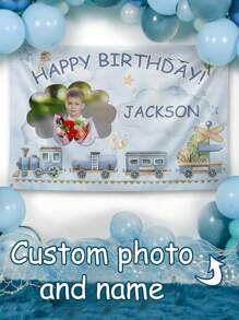 1pc Customized Multi-Sized Photos & Name Birthday Background Banner, Personalized Happy Birthday Photo Backdrop, Decor For Baby Shower Birthday Party, Boy&Girl Birthday Party