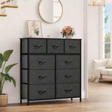9 Drawer Fabric Dresser, Furniture Storage Tower Cabinet, Organizer For Bedroom, Hallway, Closet, Sturdy Steel Frame, Wooden Top, Easy-To-Pull Fabric Bins(Black Grey) - 9 Drawers Retro Brown - View 3