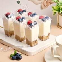 50pcs 3oz Mini Dessert Square Bowls Cups With Lids And Spoons, Plastic Parfait Appetizer Cups, Disposable Parfait Cups, Clear Shooter Cups, Yogurt Parfait Containers, Small Mousse Cups, Square Dessert Serving Cup, Wedding Party Supplies - thông thoáng - Xem 7