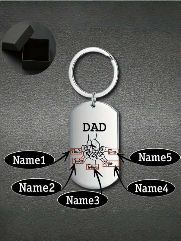 1pc Celebrate Father's Day Mother's Day With A Customized Stainless Steel Keychain (Title Can Be Changed) Engraved With Your Family's Name Or Any Text, Polished Military Pendant Key Necklace, Affordable Gift.