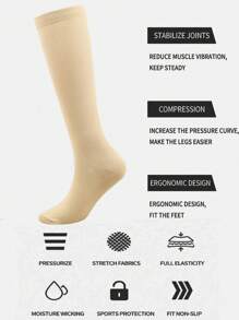 5 Pairs Women Khaki Compression Socks, Suitable For Running, Cycling, Hiking, Medical Services & Prolonged Standing, Fall - Khaki - View 2