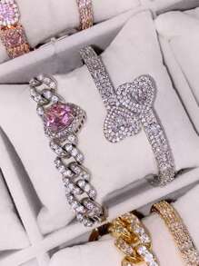 1pc Women Heart-Shaped Bracelet, Fashion Hiphop Jewelry Accessory For Daily Wear
