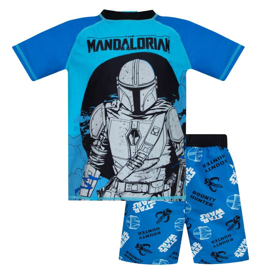 Star Wars The Mandalorian Swimsuit | The Mandalorian Boys' Two Piece Swimming Costume | Kids' Swimwear - Blue - View 1