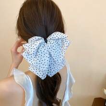 1pc Asymmetrical Polka Dot Mesh Bow Hair Clip - White - View 3