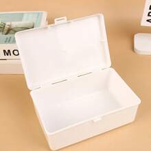1 pieza Caja de almacenamiento con tapa abatible de plástico blanco, organizador a prueba de polvo para fotos, joyas, lápices labiales y útiles de oficina
